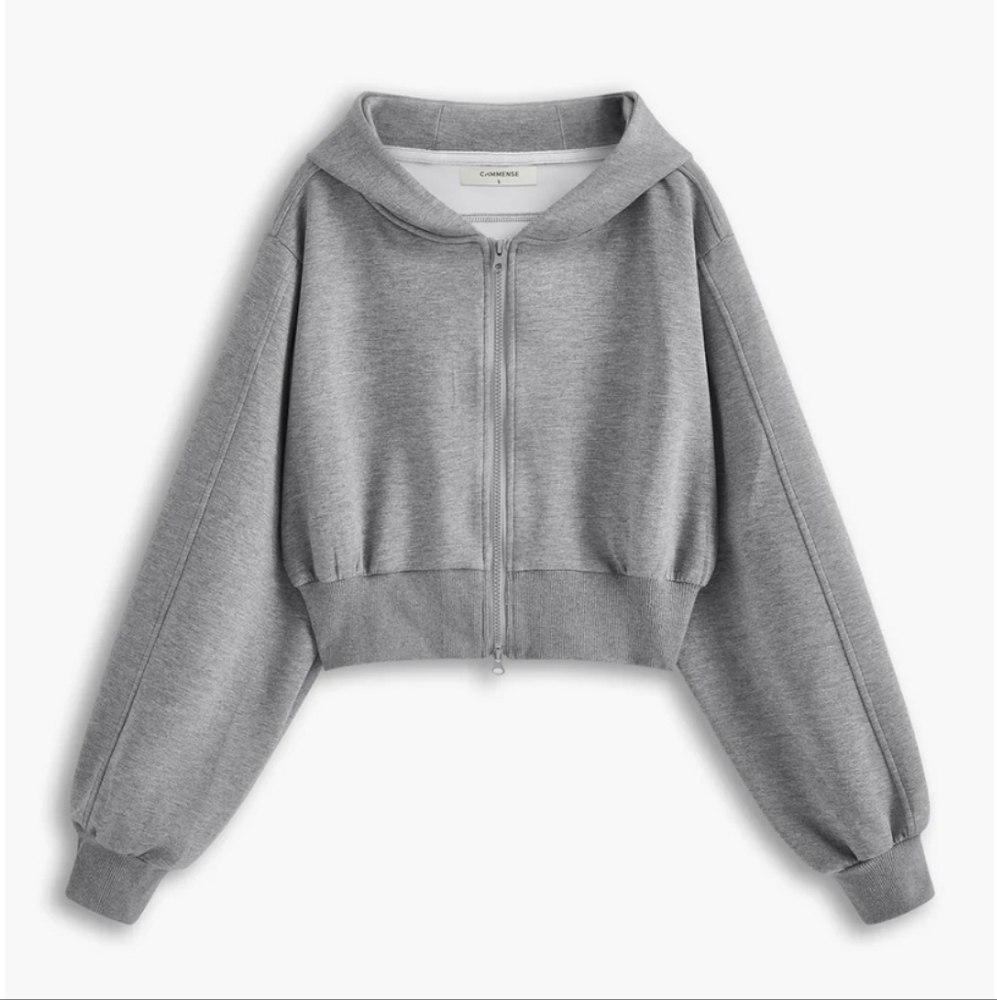 Solid Long Sleeve Zip Crop Hoodie